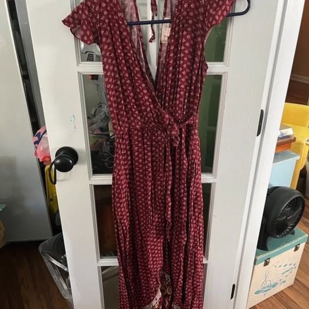 Band of Gypsies Maroon Floral Wrap Maxi Dress Size S
